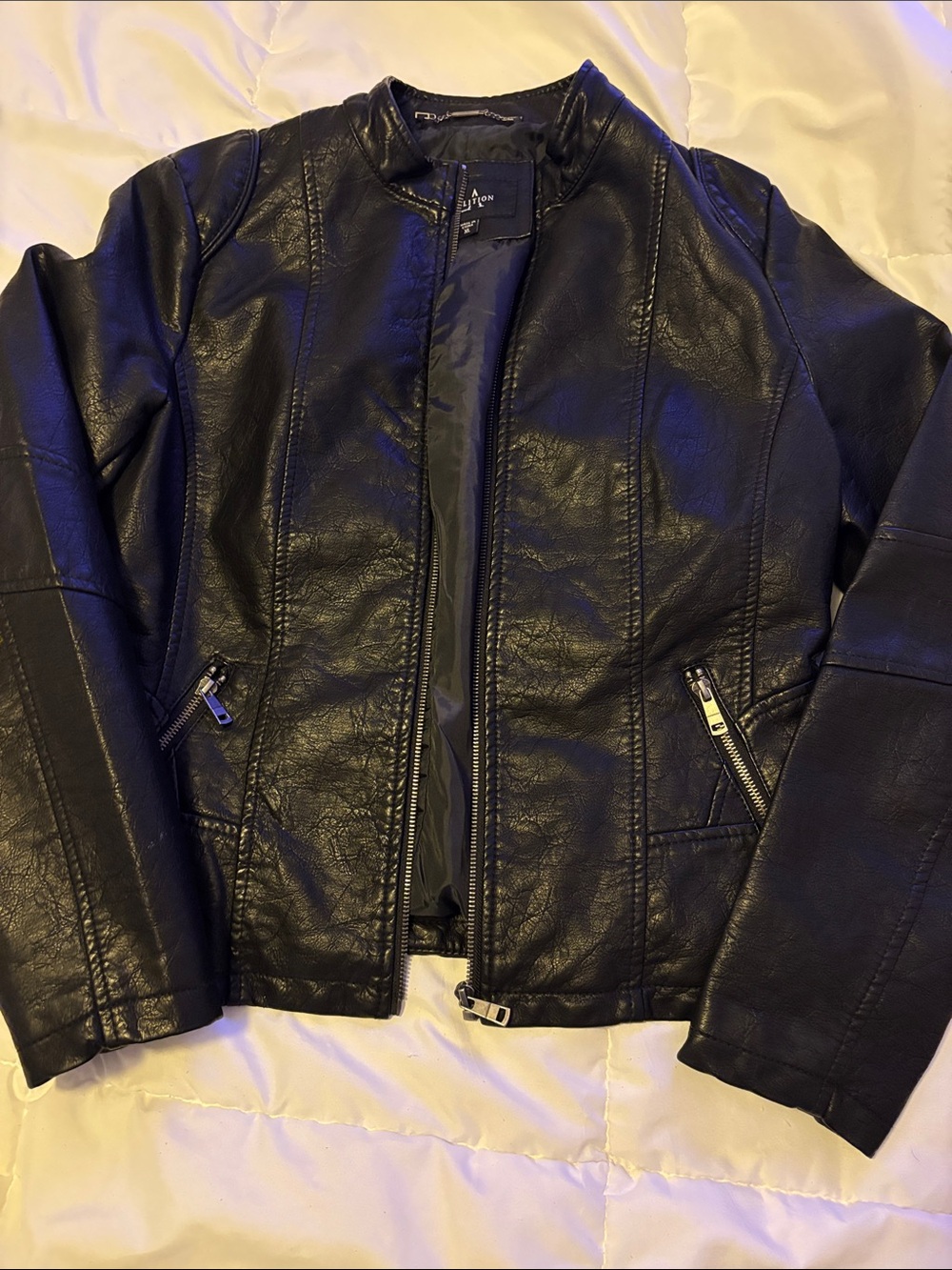 Black Faux Leather Moto Jacket new